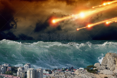 海啸,流星,陨石,小行星,水,天空,暴风雨,水平画幅,无人,巨大的
