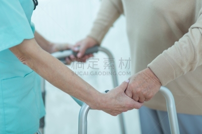 肢体缺损,护士,老年女人,流动的行人,疗养院,物理疗法,水平画幅,特写,部分,能力缺陷者