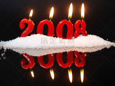 2008,新年前夕,烛光,新的,幸福,水平画幅,快乐,雪,无人,历日