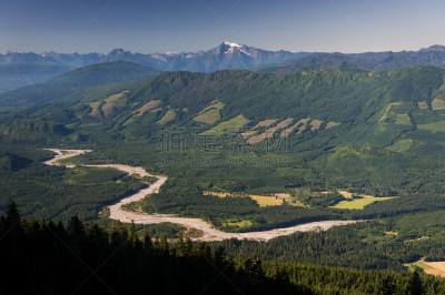 史盖奇河,山谷,北喀斯开山脉,斯卡吉特县,北小瀑布国家公园,卡斯基德山脉,水,水平画幅,高视角,无人