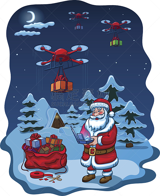 无人机,礼物,圣诞老人,氮,拿着,直升机,贺卡,技术,雪,户外
