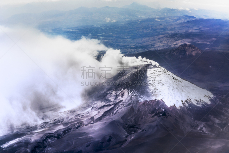 厄瓜多尔,科多巴克西火山,火山,安地斯山脉,水平画幅,灰,户外,烟,航拍视角,爆发