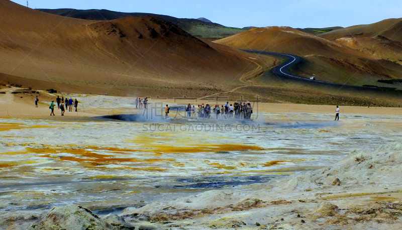 hverir地热区,冰岛国,硫磺泉,喷气孔,冰岛北部,水平画幅,火山地形,超现实主义的,旅行者,偏远的