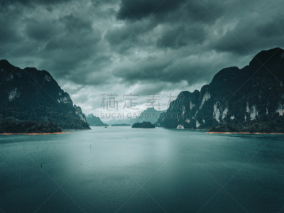 泰国,雨林,山,湖,万伦,木筏,热带气候,云,河流,热带树