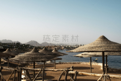 热带气候,海洋,棕榈树,背景幕,自然美,蓝色,沙滩椅,遮阳伞,木制,放松