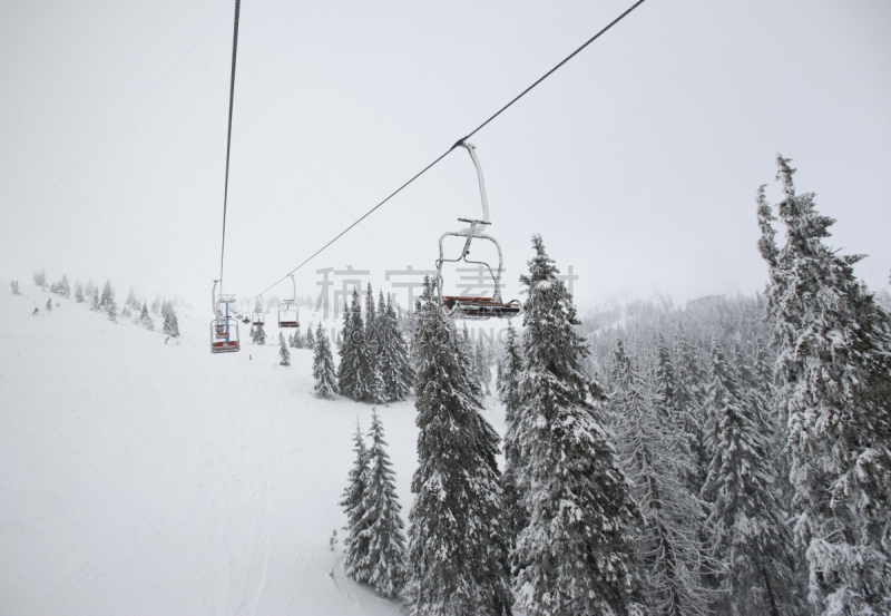 滑雪缆车,留白,度假胜地,水平画幅,山,雪,无人,滑雪坡,户外,白色