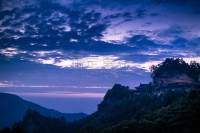 自然,悬崖,武术,水平画幅,拳击,道教,建筑,无人,蓝色,武当山