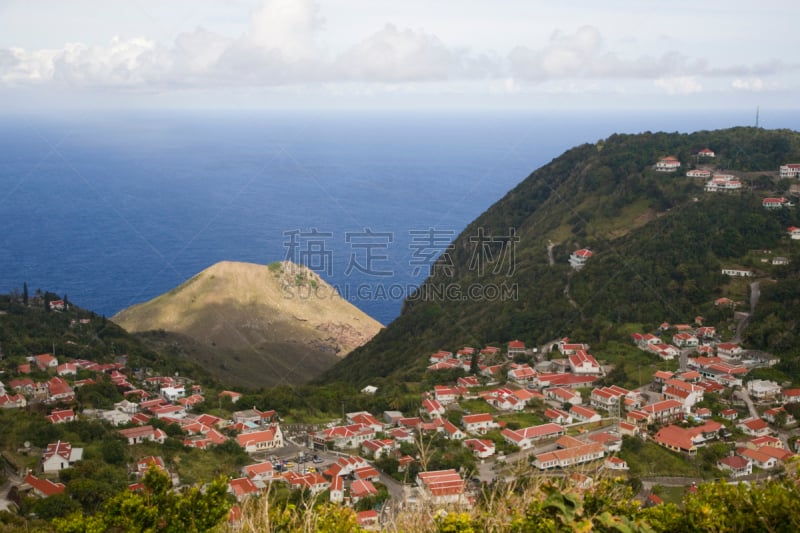 迎风岛,沙巴岛,城镇,法国海外领土,向风岛,旅游目的地,水平画幅,无人,乡村,户外