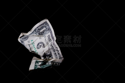 弄皱的,黑色背景,美国一美元钞票,水平画幅,绿色,无人,美元符号,黑色,彩色图片,摄影