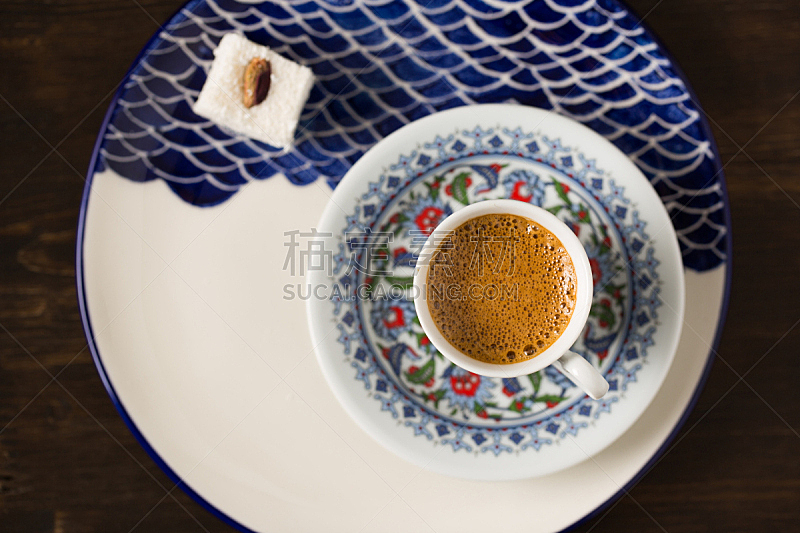 土耳其清咖啡,饮食,水平画幅,高视角,木制,正上方视角,饮料,陶瓷制品,咖啡,土耳其软糖