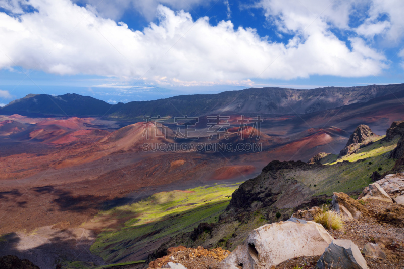 夏威夷,地形,毛伊岛,火山,火山口,水平画幅,高视角,云,山,火山地形