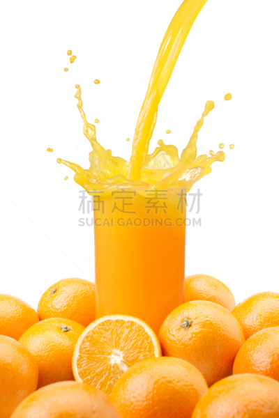 橙汁,垂直画幅,橙色,水果,无人,玻璃杯,白色背景,果汁,背景分离,饮料