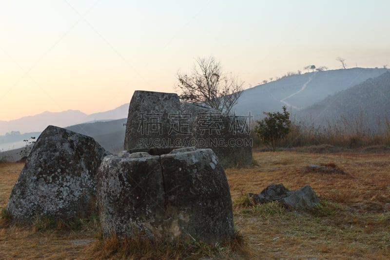 广口瓶平原,过去,老挝,名声,先圹省,纪念碑,古董,水平画幅,无人,古老的