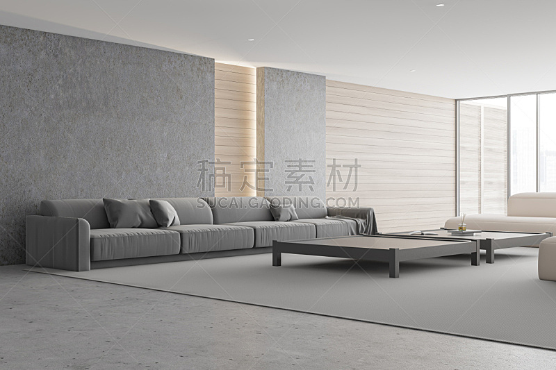 沙发,木制,混凝土,生活方式,角落,空的,扶手椅,华贵,舒服,现代