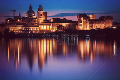 曼图亚,夜晚,湖,cardinal francesco gonzaga,marchese ludovico gonzaga iii,duke,水平画幅,建筑,宫殿,过去
