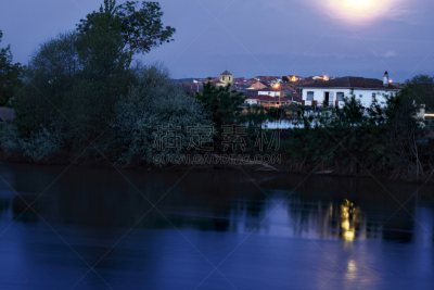 乡村,滨水,水,水平画幅,夜晚,运河,萨莫拉,旅行者,户外