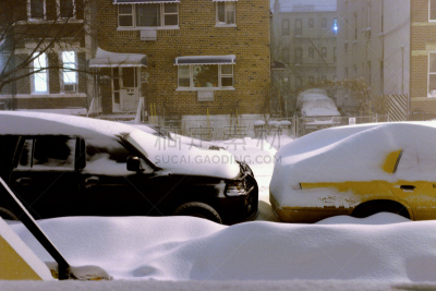 纽约,雪,宁静,2005,黄色出租车,多功能车,连栋房屋,掩埋的,寒冷,城市生活
