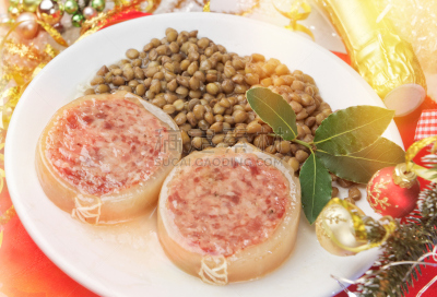 扁豆,特写,意大利,猪脚香肠,餐具,新的,煮食,水平画幅,形状