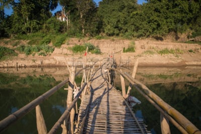 湄公河,老挝,桥,竹子,三区大桥,琅勃拉邦,自然,水,天空,水平画幅