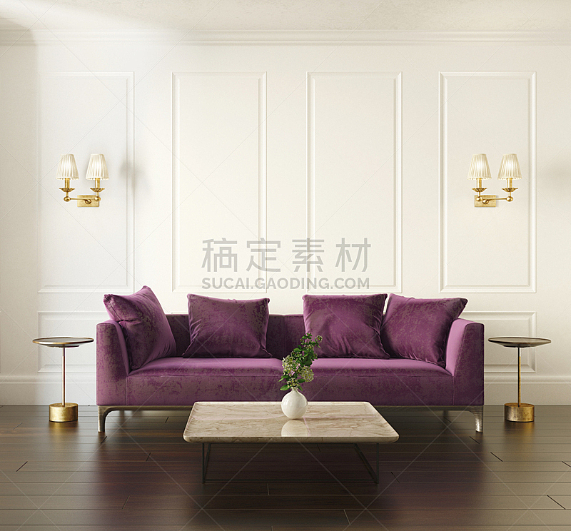 天鹅绒,现代,沙发,室内,紫色,高雅,简单,艺术,水平画幅,无人