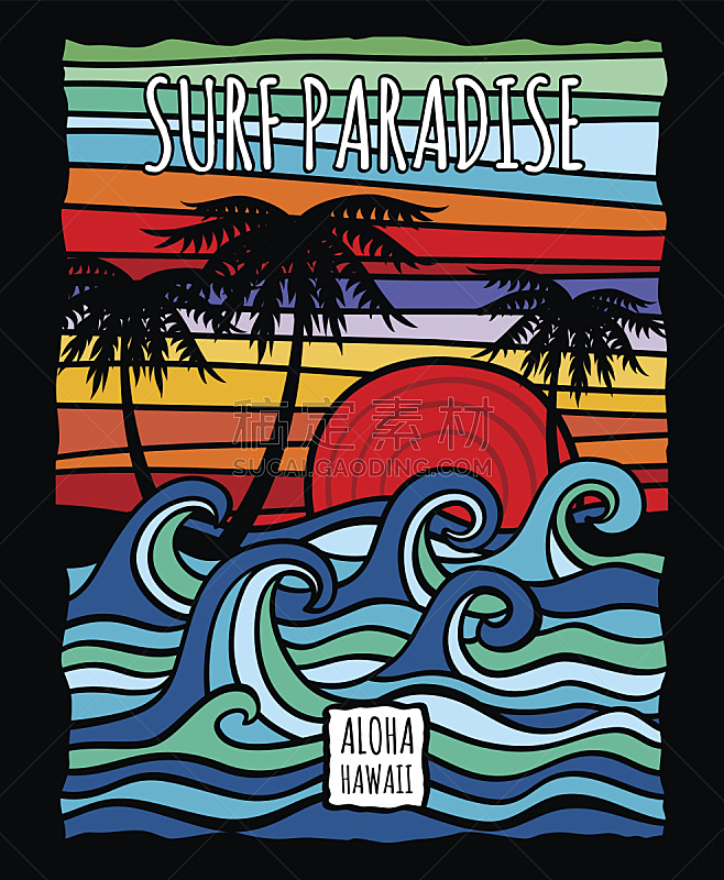 t恤,棕榈树,矢量,波浪,夏威夷,插画,阿罗哈,设计,冲浪,复古