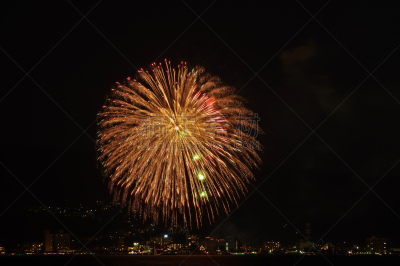 放焰火,苏瓦湖,现代,美,水平画幅,夜晚,长野县,日本,夏天,户外