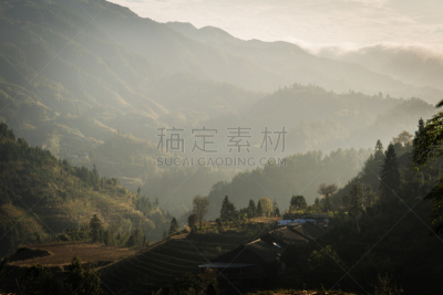 龙脊梯田,稻,梯田,美,水平画幅,山,无人,户外,水稻梯田,云景