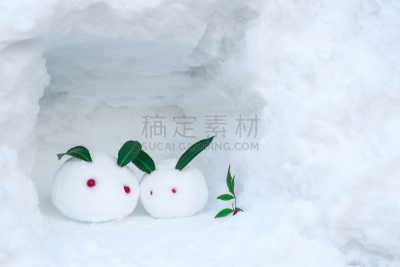 雪,小的,兔子,洞穴,雪人,美,新的,水平画幅,户外