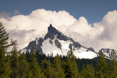 俄勒冈州,死火山,巨大的,卡斯基德山脉,山,天空,俄勒冈郡,美国西部,水平画幅,雪