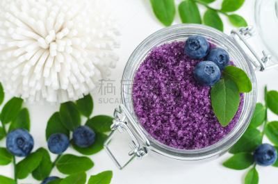 留白,蓝莓,足,去角质,自己动手,自制的,浴疗法,浴盐,广口瓶,美容