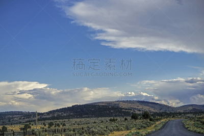 夏天,天空,西,水平画幅,山,无人,路,云,风景,山艾树
