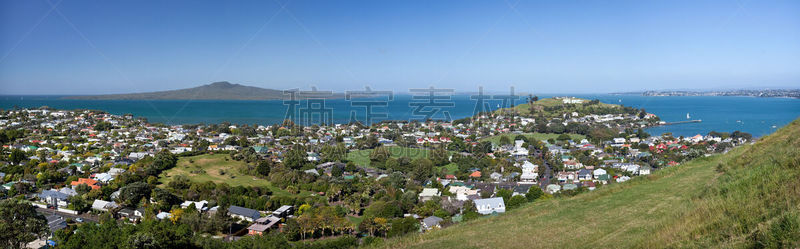 全景,hauraki gulf islands,waitemata harbour,维多利亚山,水平画幅,郊区,无人,海港,德文波特,朗伊托托岛