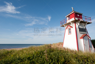 灯塔楼,爱德华王子岛,天空,水平画幅,地形,无人,海港,蓝色,夏天,海洋