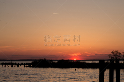 切萨皮克湾,自然,水,天空,美,留白,宁静,水平画幅,码头,橙色