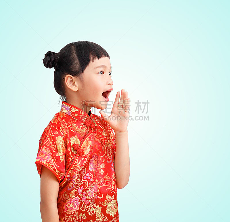 儿童,2015年,分离着色,旗袍,运气,做手势,半身像,连衣裙,新的,中国人