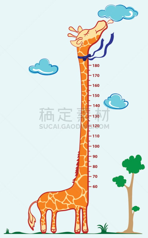 身高,儿童,比例,长颈鹿,高个子,绘画插图,艺术,墙,计量器,计算机制图