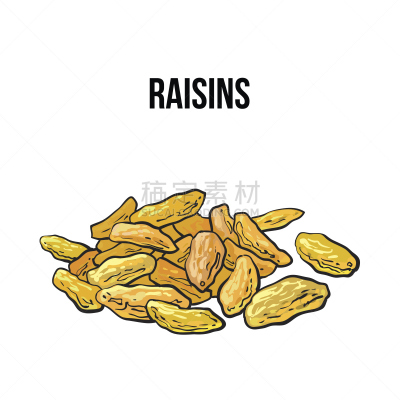 葡萄干,矢量,草图,绘画插图,堆,干燥食品,动物手,黄色,白色背景,符号