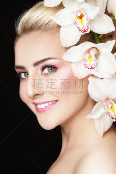 兰花,女孩,白色,垂直画幅,美,彩妆,挑染,美人,化妆用品,眉毛