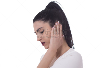 痛苦,青年女人,侧面视角,人的耳朵,侧面像,耳痛,物理压力,夏天,仅成年人,人的眼睛