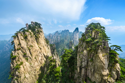 黄山山脉,华山,安徽省,陕西省,天空,公园,水平画幅,高视角,山,东亚