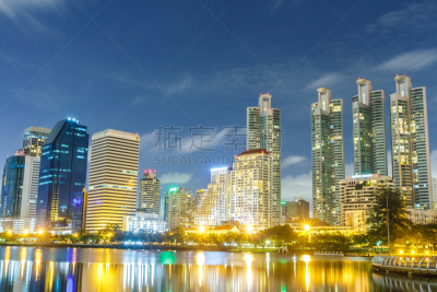 夜晚,曼谷,女王,办公室,水,天空,诗丽吉王后,水平画幅,曙暮光,阴影