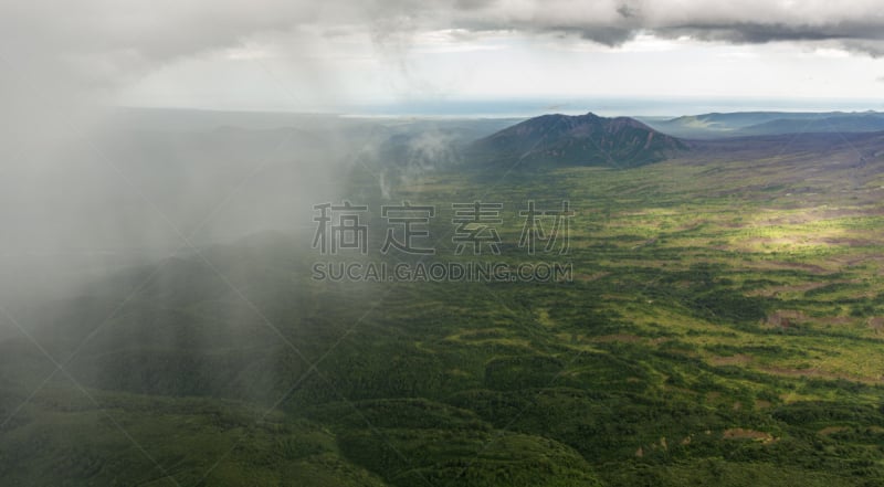 堪察加半岛,雨,自然保护区,间歇泉,熔岩,直升机,水平画幅,科学,夏天,户外