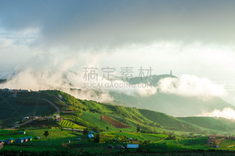 早晨,视角,水平画幅,无人,荣河,夏天,户外,泰国,海洋,山