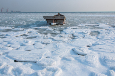 中国,海洋,冻结的,云,雪,船,动物,春天,海岸线,岩石