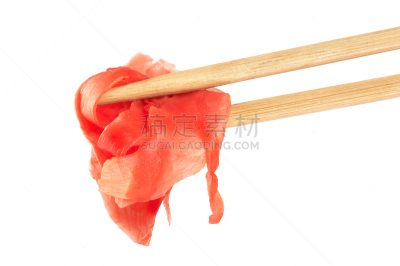 筷子,腌姜,分离着色,白色背景,水平画幅,无人,生食,生姜,特写,工作室