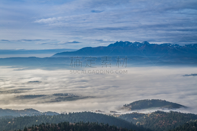 黎明,波兰,秋天,塔特里山脉,宏伟,天空,水平画幅,云,山,无人