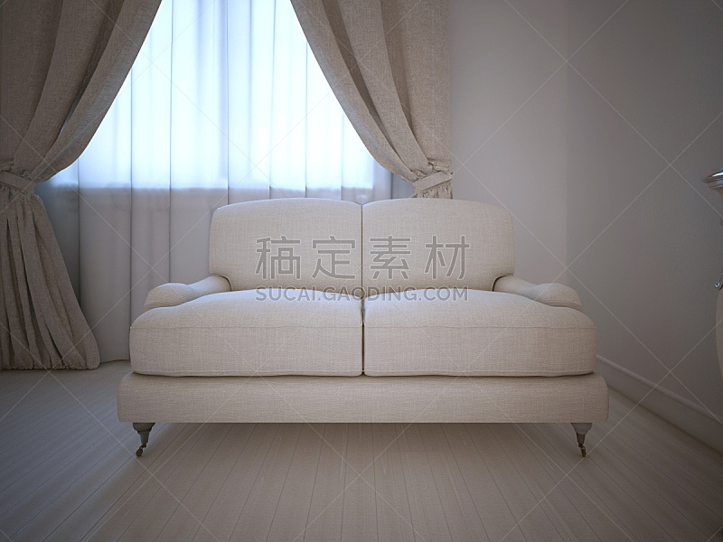 沙发,日光,住宅房间,水平画幅,无人,灯,单色调,薄纱网,床头柜,毯子