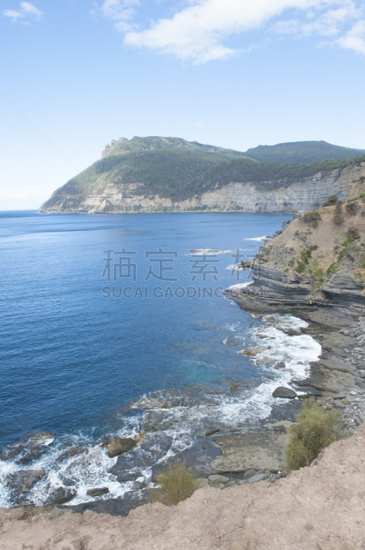 山,悬崖,塔斯马尼亚,海岸线,风景,玛丽亚岛,犯人,垂直画幅,留白,夏天