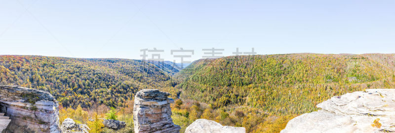 岩石,悬崖,西弗吉尼亚,秋天,林迪,黄色,山,全景,多色的,树