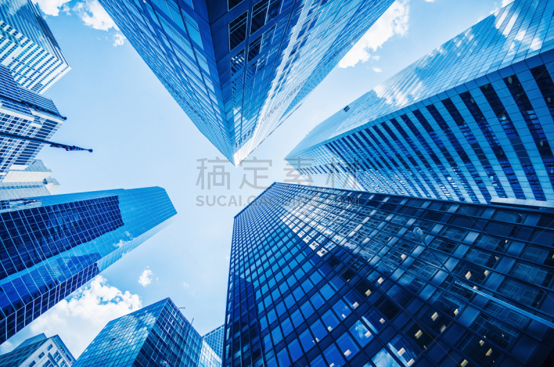 曼哈顿,向上看,摩天大楼,洛克菲勒中心,建筑外部,纽约,办公室,天空,水平画幅,无人